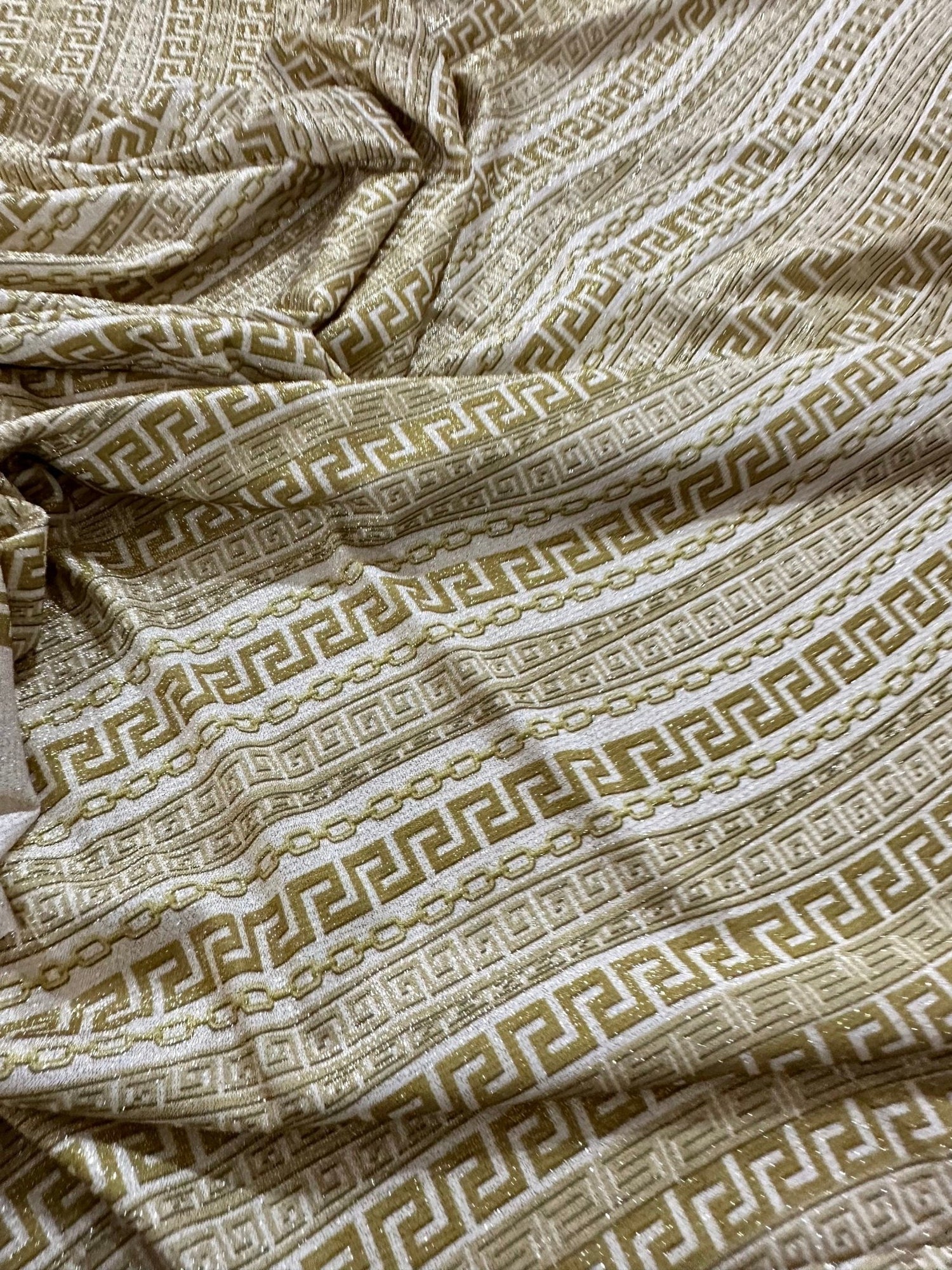 Gold Greek Key Pattern Lurex Fabric, Glitter Knited 4 - way Stretch Fabric, - Whotex Online Fabric Store