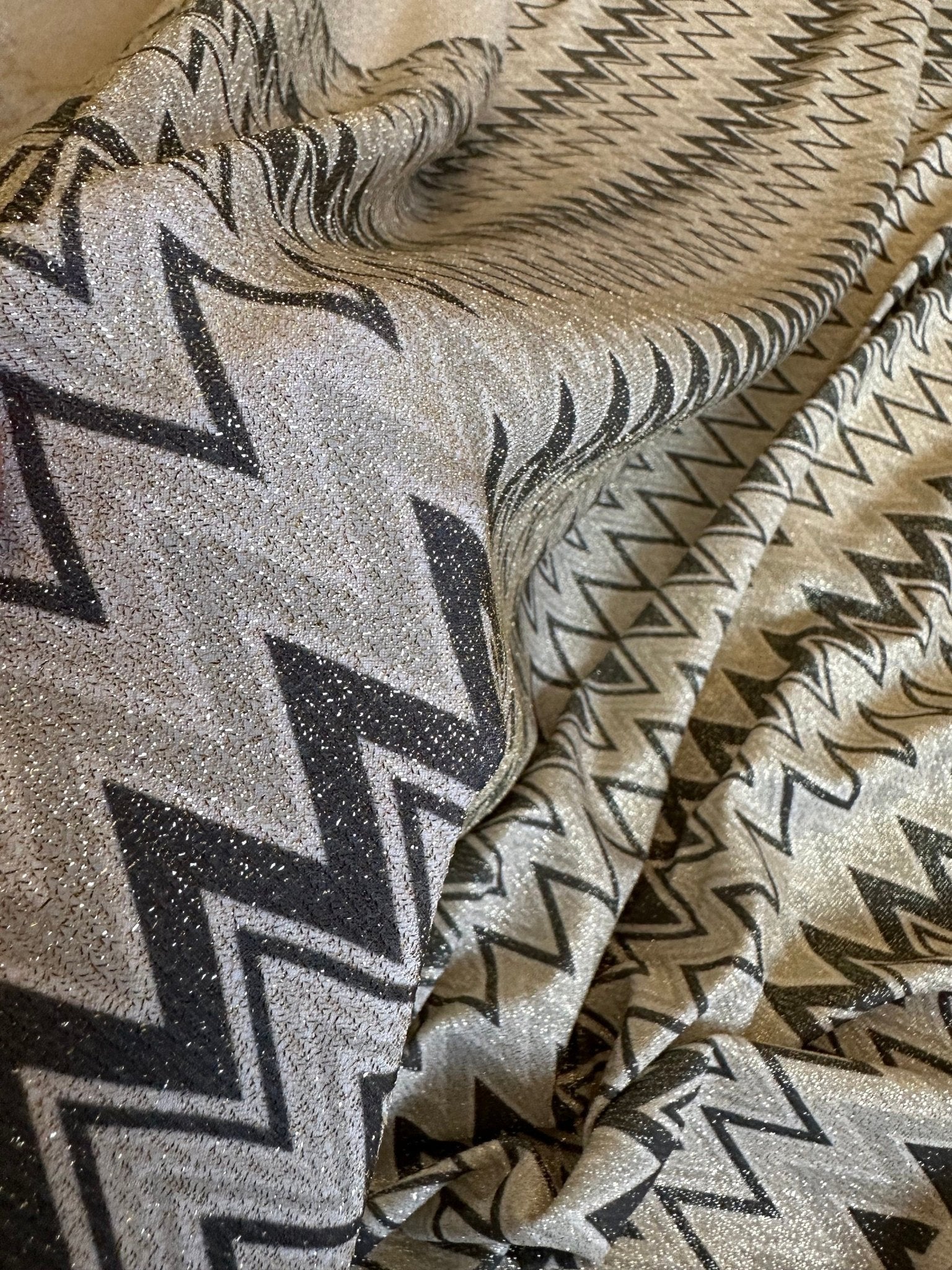 Gold Lurex Fabric, Glitter Knited 4 - way strecth Fabric, Black Gray Zigzag Pattern Fabric - Whotex Online Fabric Store