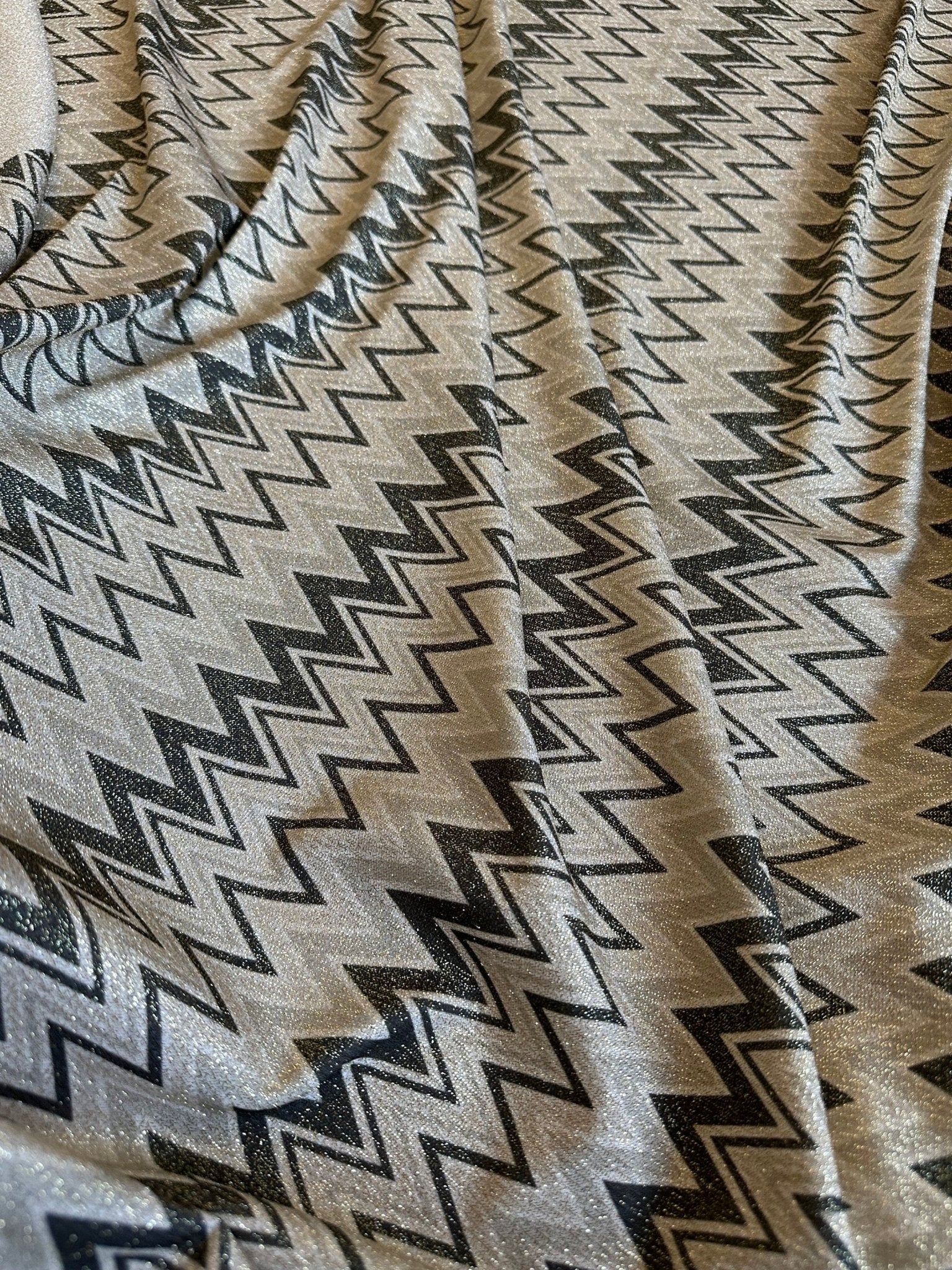 Gold Lurex Fabric, Glitter Knited 4 - way strecth Fabric, Black Gray Zigzag Pattern Fabric - Whotex Online Fabric Store