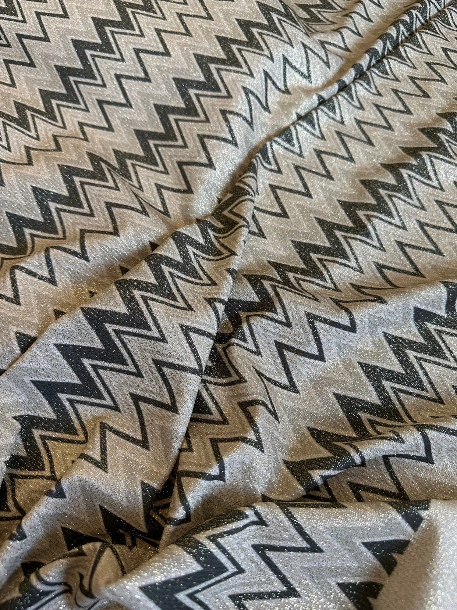 Gold Lurex Fabric, Glitter Knited 4 - way strecth Fabric, Black Gray Zigzag Pattern Fabric - Whotex Online Fabric Store