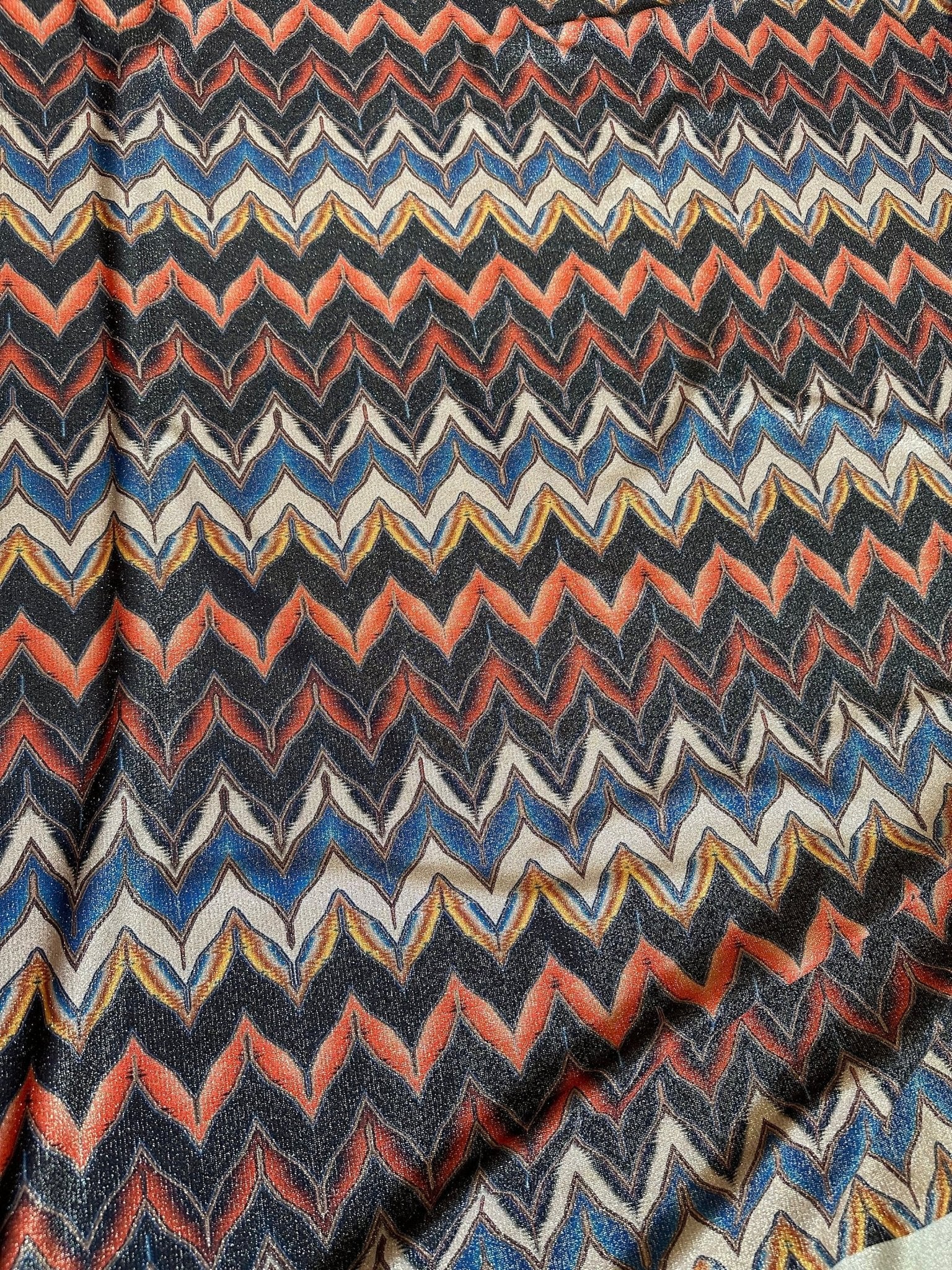 Gold Lurex Fabric, Glitter Knited 4 - way strecth Fabric, Black Orange Zigzag Pattern Fabric - Whotex Online Fabric Store