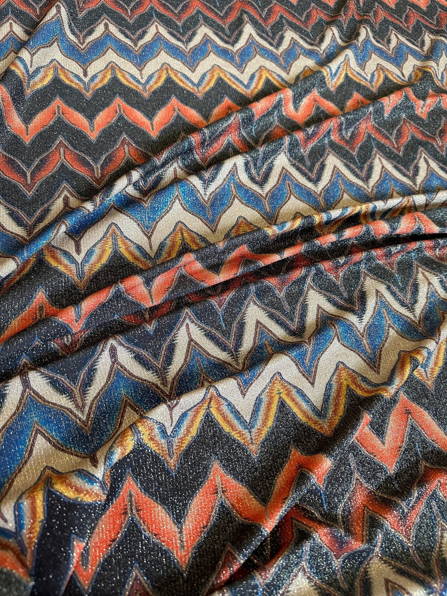 Gold Lurex Fabric, Glitter Knited 4 - way strecth Fabric, Black Orange Zigzag Pattern Fabric - Whotex Online Fabric Store