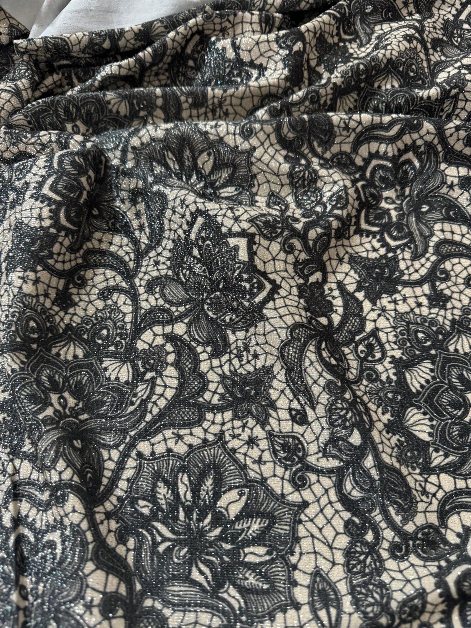 Gold Lurex Fabric, Glitter Knited 4 - way strecth Fabric, Lace Pattern Fabric, Beige black Color - Whotex