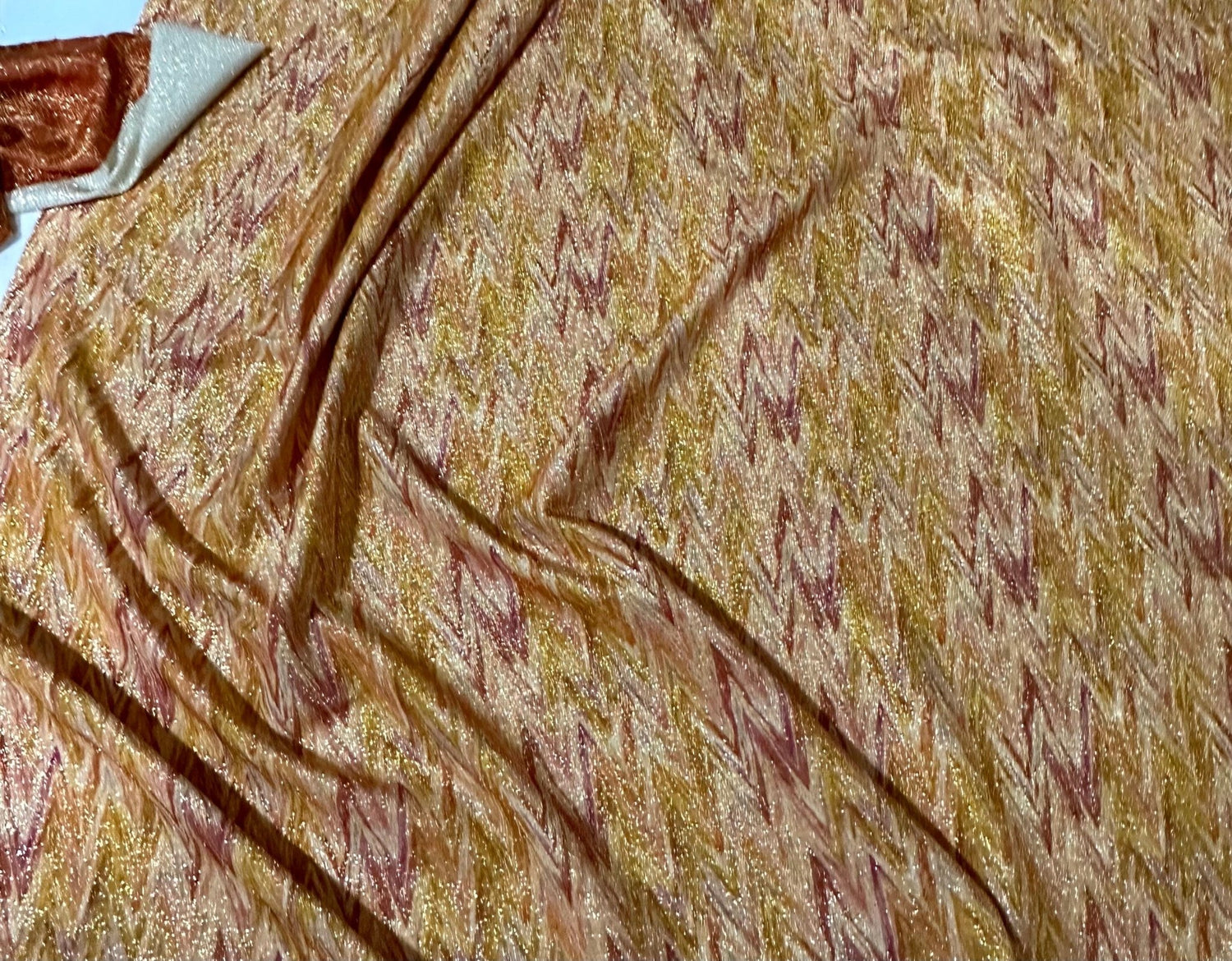 Gold Lurex Fabric, Glitter Knited 4 - way strecth Fabric, Orange Zigzag Pattern Fabric - Whotex Online Fabric Store