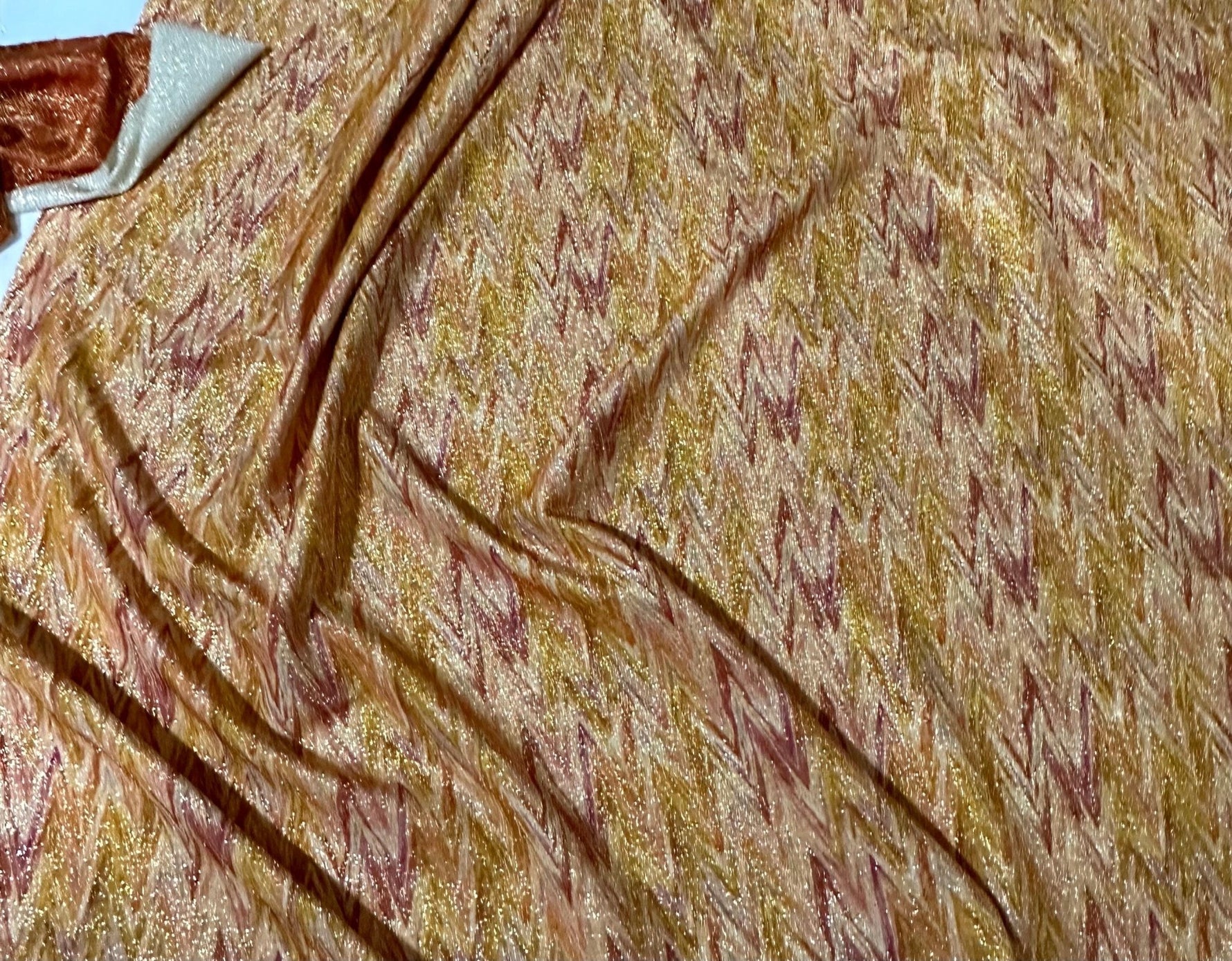 Gold Lurex Fabric, Glitter Knited 4 - way strecth Fabric, Orange Zigzag Pattern Fabric - Whotex Online Fabric Store