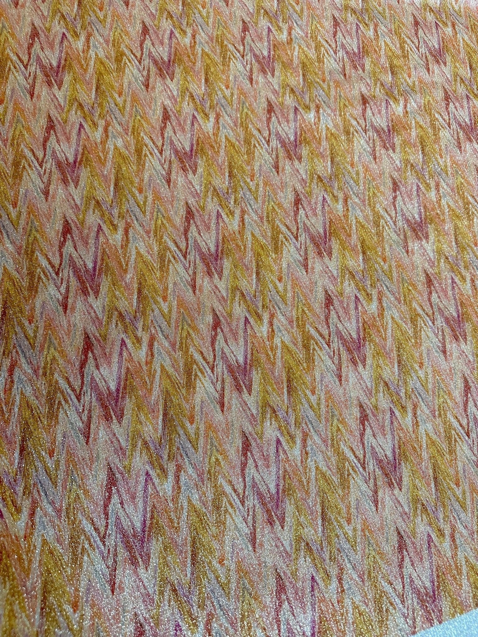 Gold Lurex Fabric, Glitter Knited 4 - way strecth Fabric, Orange Zigzag Pattern Fabric - Whotex