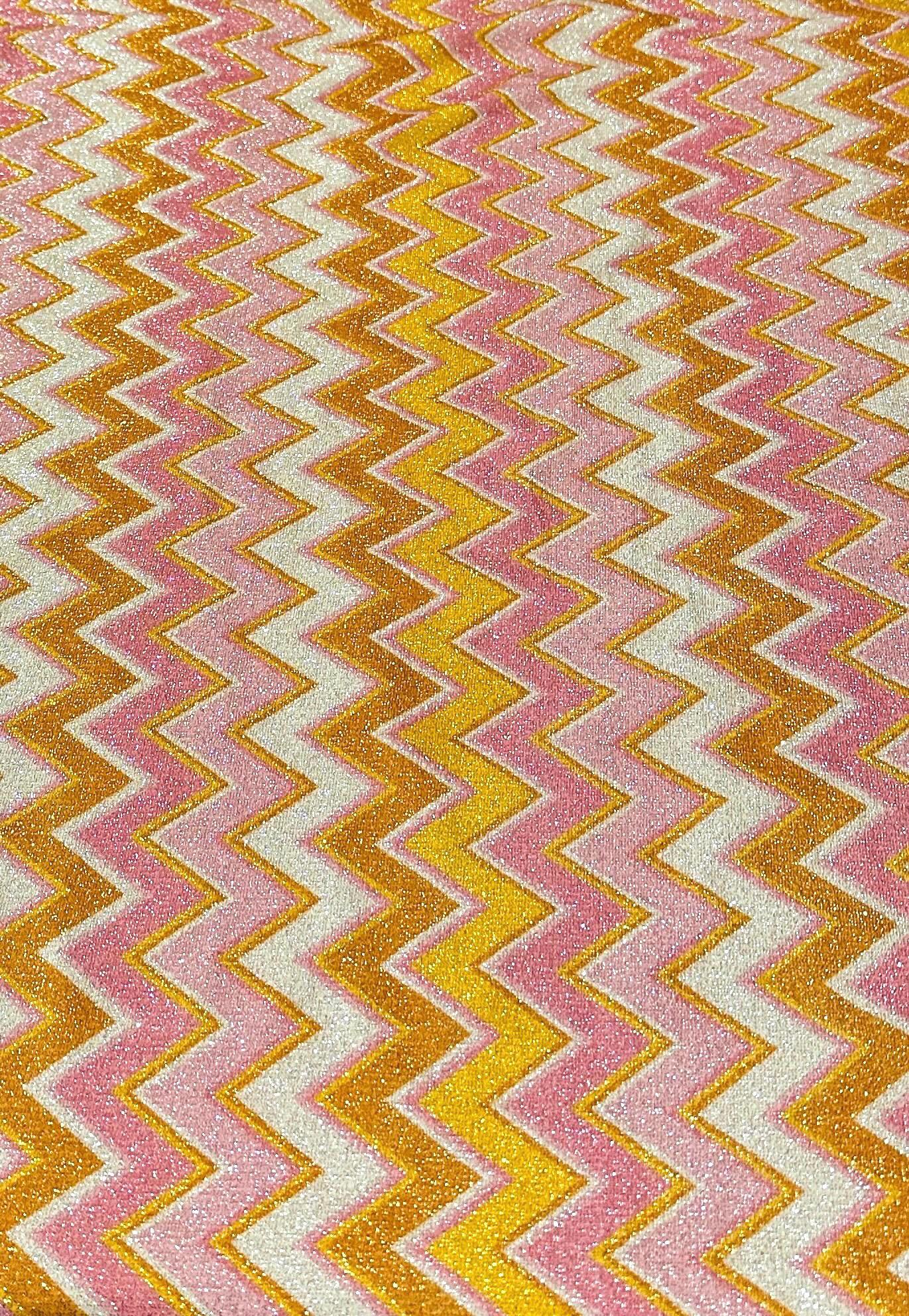 Gold Lurex Fabric, Glitter Knited 4 - way strecth Fabric, Pink Orange Zigzag Pattern Fabric - Whotex Online Fabric Store