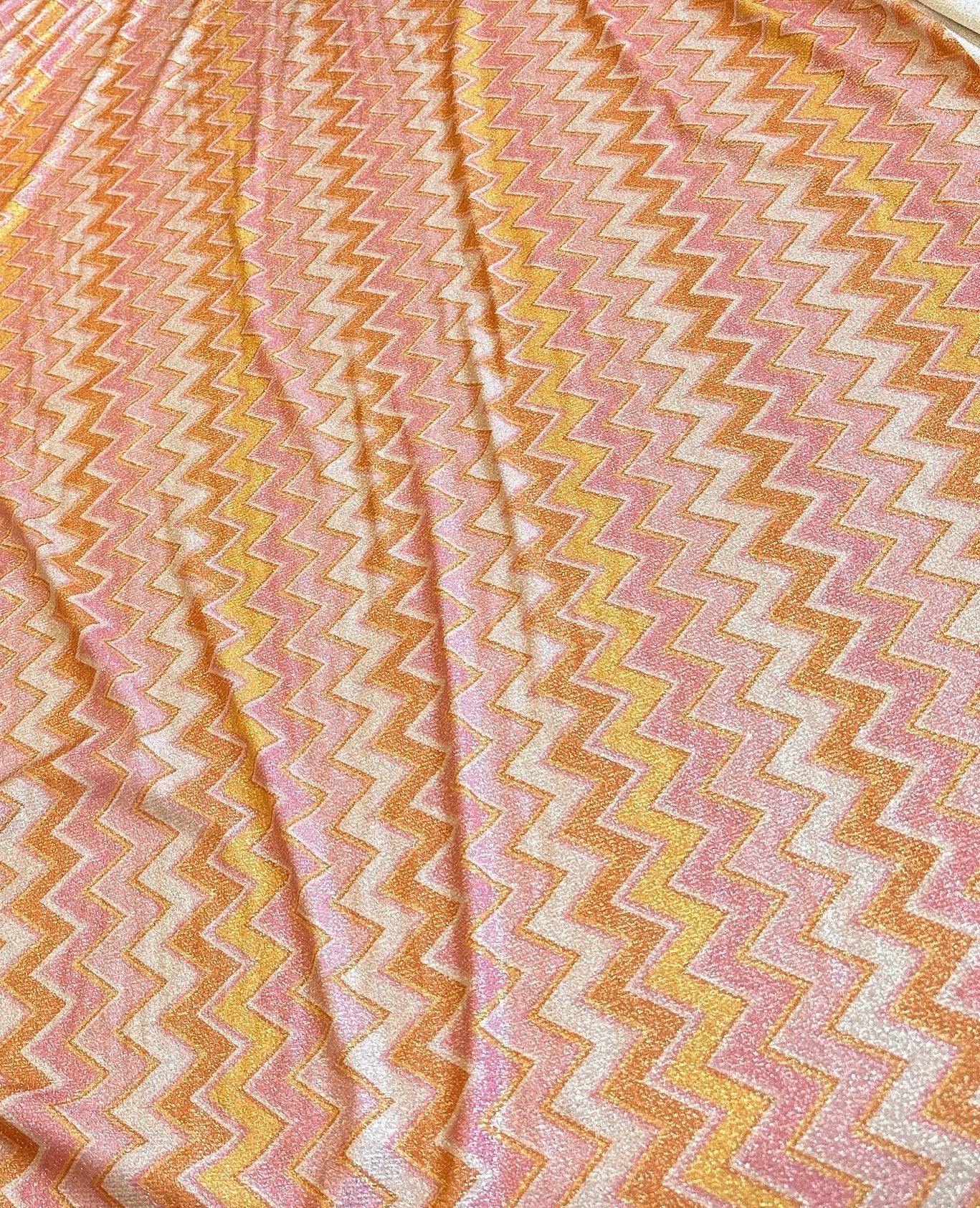 Gold Lurex Fabric, Glitter Knited 4 - way strecth Fabric, Pink Orange Zigzag Pattern Fabric - Whotex Online Fabric Store