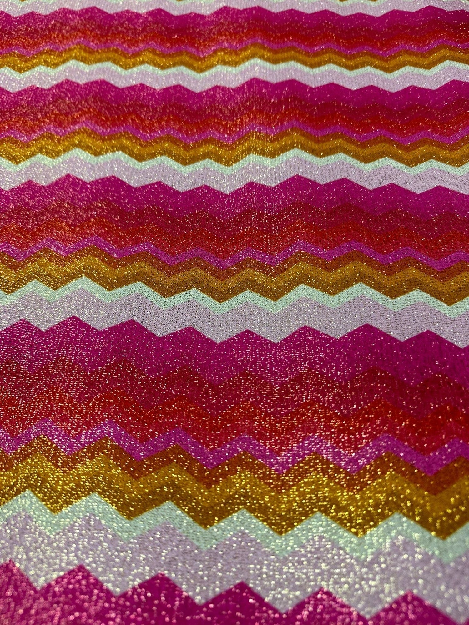 Gold Lurex Fabric, Glitter Knited 4 - way strecth Fabric, Pink Zigzag Pattern Fabric - Whotex Online Fabric Store