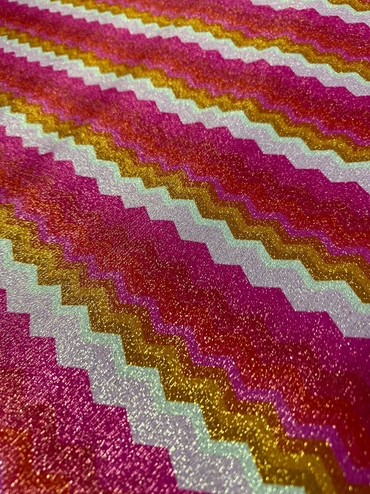 Gold Lurex Fabric, Glitter Knited 4 - way strecth Fabric, Pink Zigzag Pattern Fabric - Whotex Online Fabric Store
