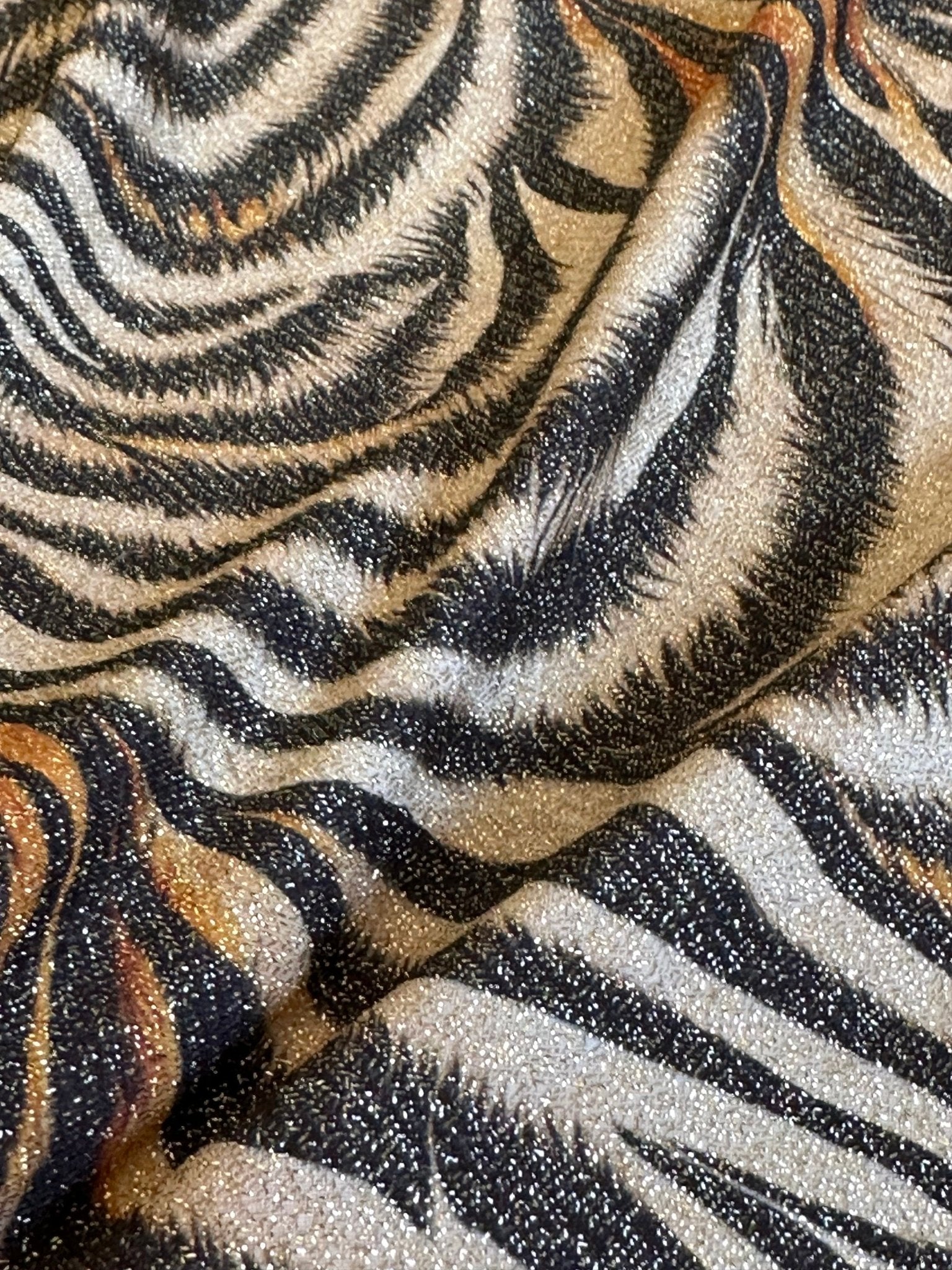 Gold Lurex Fabric, Glitter Knited 4 - way strecth Fabric, Tiger Pattern Fabric - Whotex