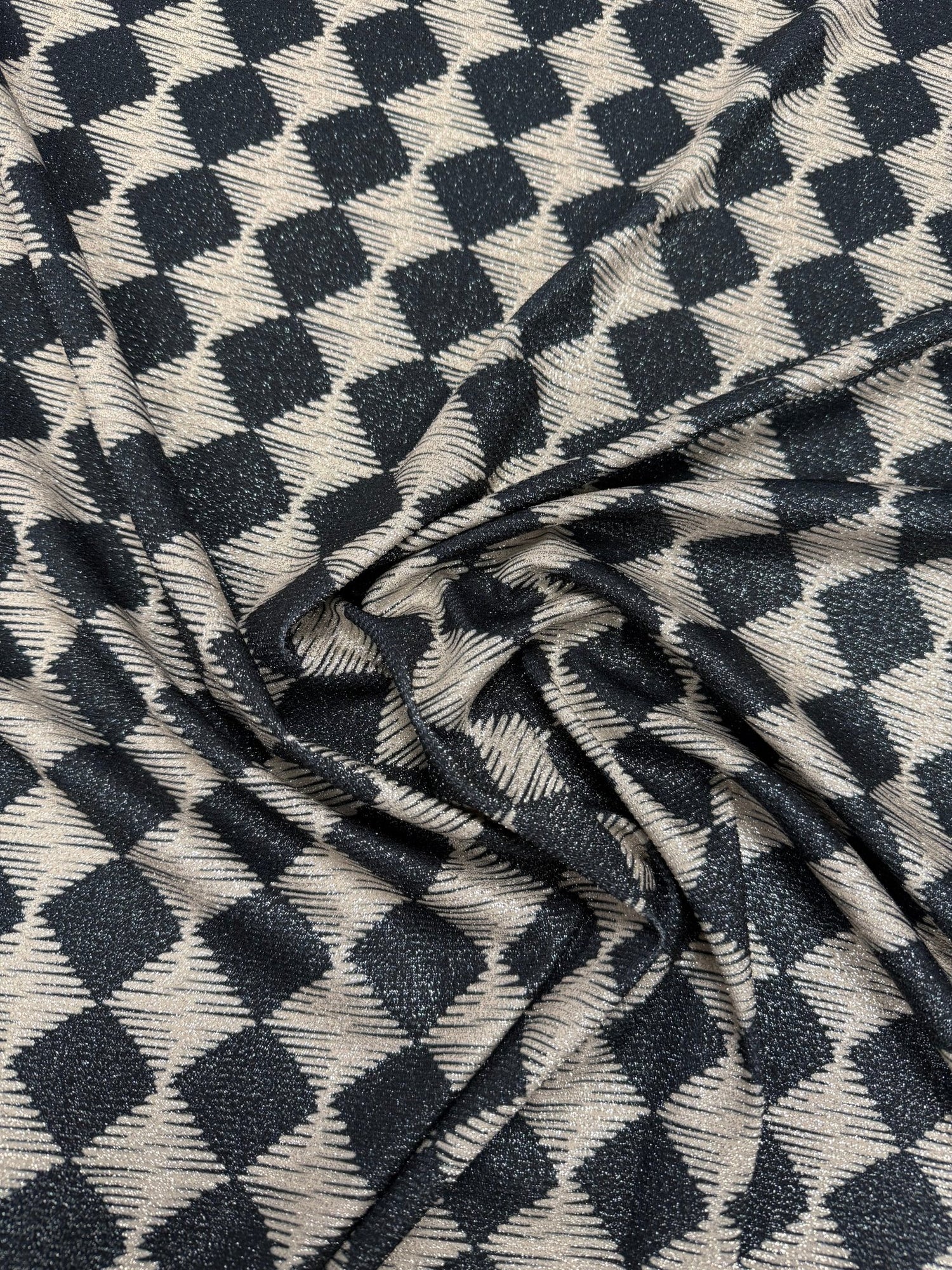 Gold Lurex Glitter Fabric - 4 - Way Stretch Diamond Pattern Material - Whotex Fabrics London