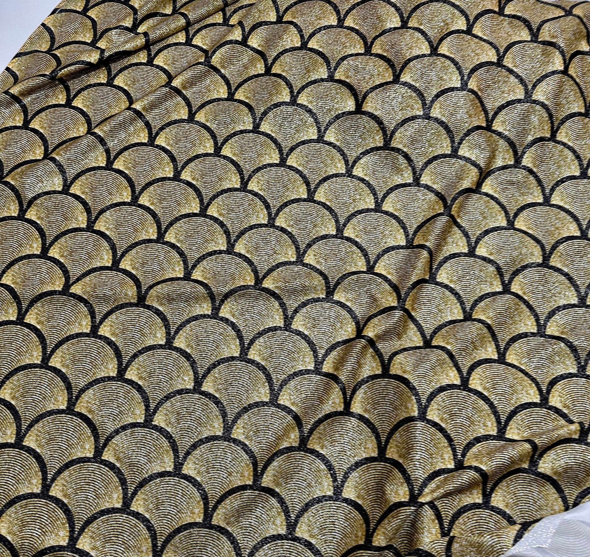 Gold Shimmer Lurex Fabric, Fish Scale Pattern Glitter 2 - Way Stretch Spandex Fabric, Dancewear, tights,dress fabric, Evening Dress Fabric - Whotex