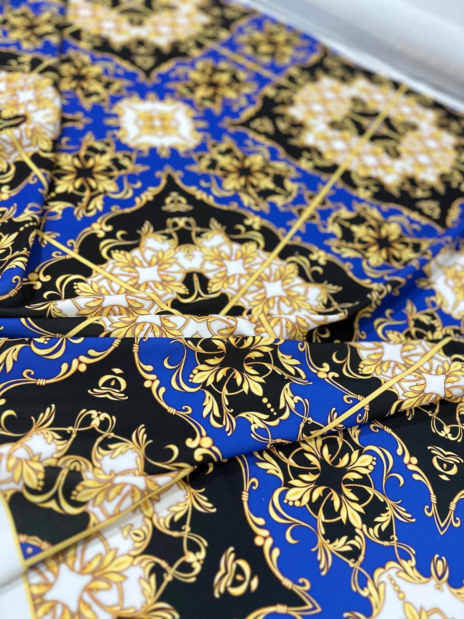 Golden Scrolls Pattern Silky Crepe Fabric - Whotex