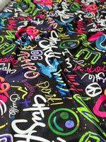 Graffiti Street Art Fabric, Vibrant Neon Lettering & Urban Design On Black - Whotex Online Fabric Store