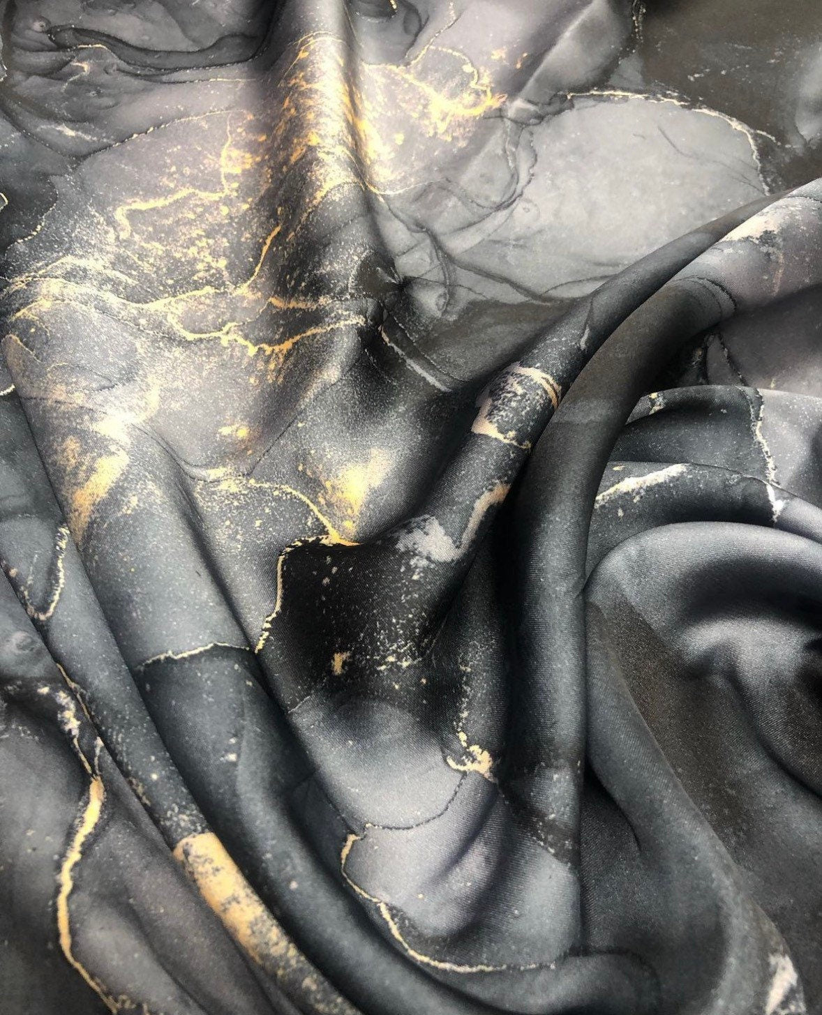 Gray Silky Satin, Tie dye Pattern Satin Fabric - Whotex