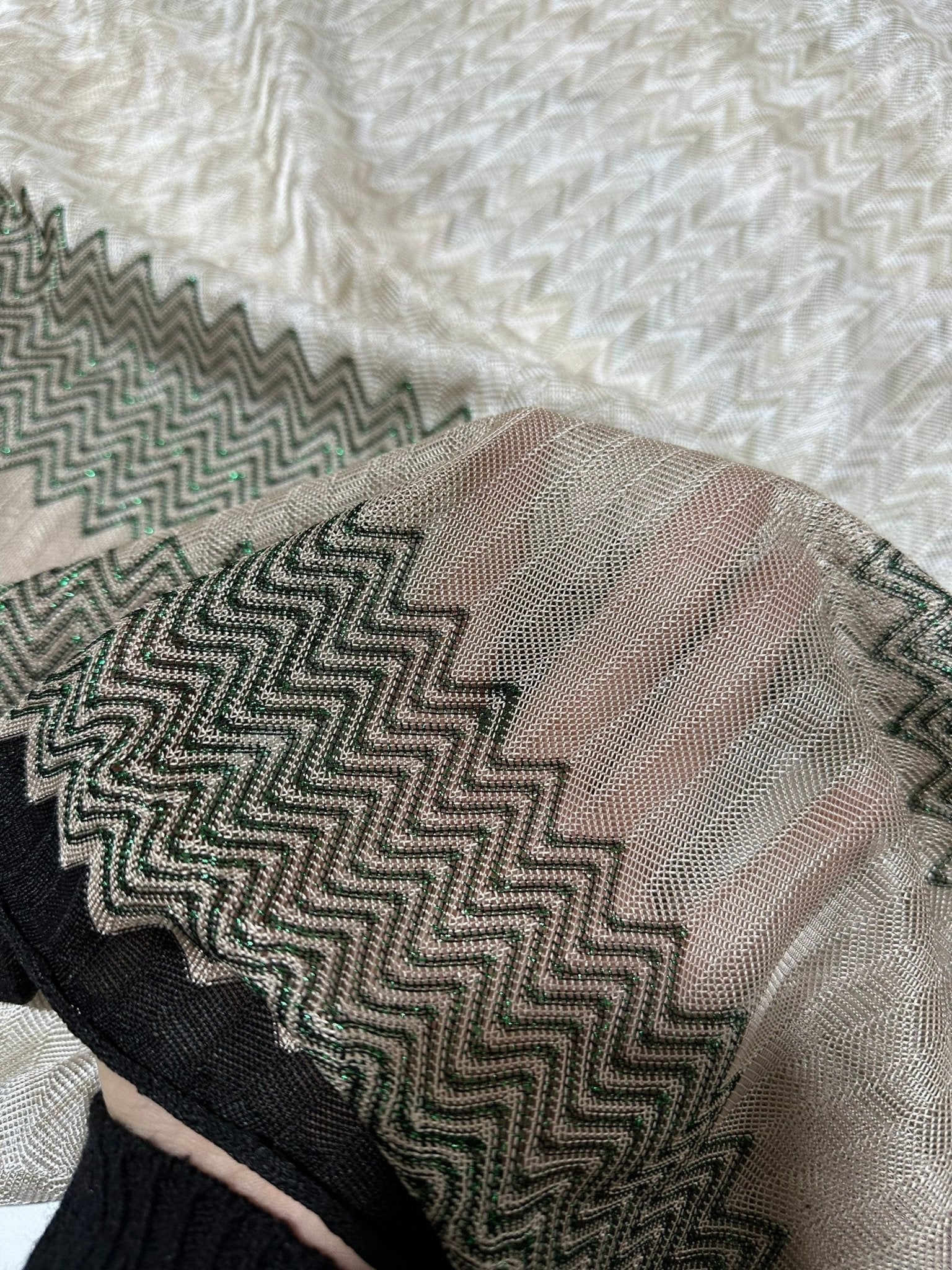 Gray Zigzag Knit Jersey fabric, Green glittery bordered jersey fabric, Chevron luxury fabric, italian Fabric, dress, - Whotex