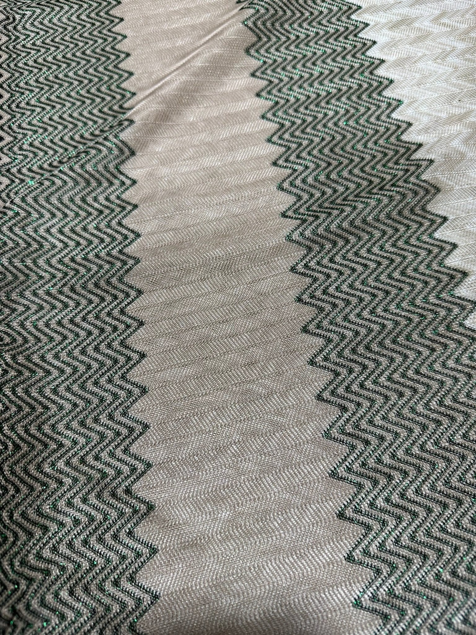 Gray Zigzag Knit Jersey fabric, Green glittery bordered jersey fabric, Chevron luxury fabric, italian Fabric, dress, - Whotex