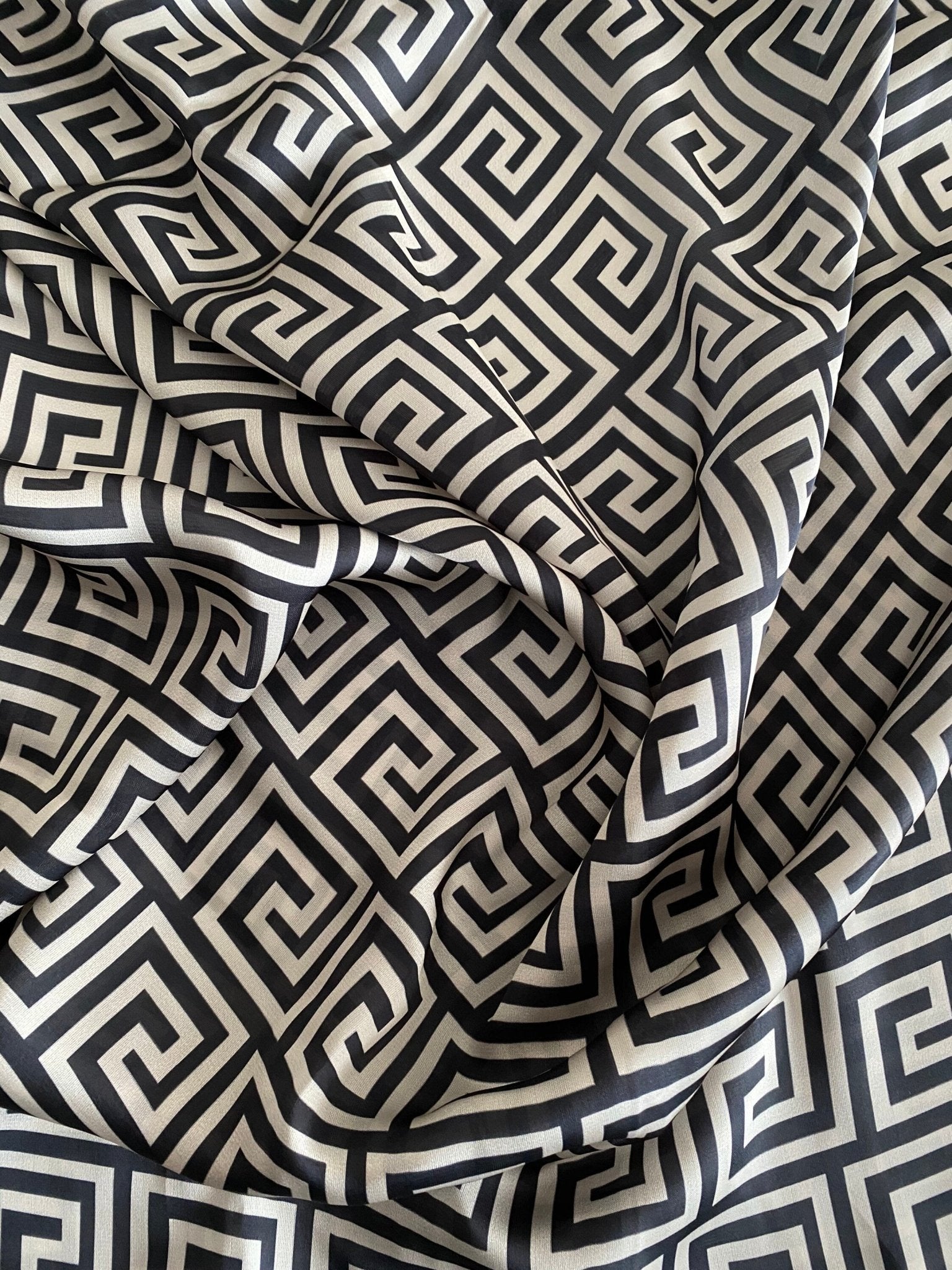 Greek Key Design Fabric, Black And White Colors - Whotex Online Fabric Store