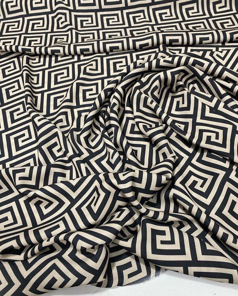 Greek Key Design Fabric, Black And White Colors - Whotex Online Fabric Store