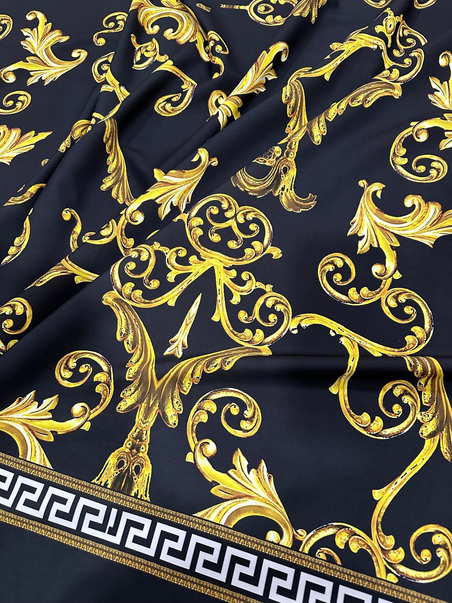 Greek Key Pattern Fabric , Black Gold , Baroque pattern - Whotex