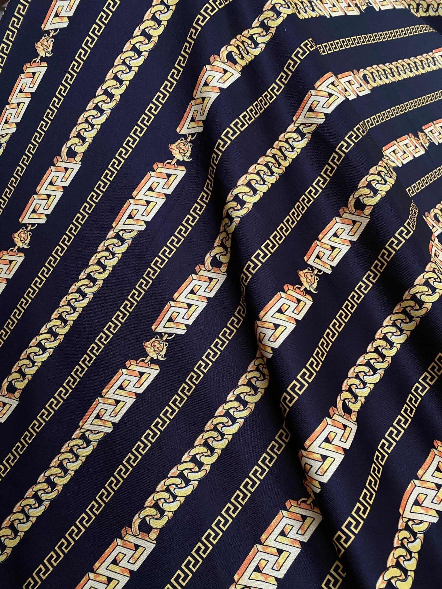 Greek key Pattern fabric, Black Gold Chain Pattern Spandex fabric - Whotex