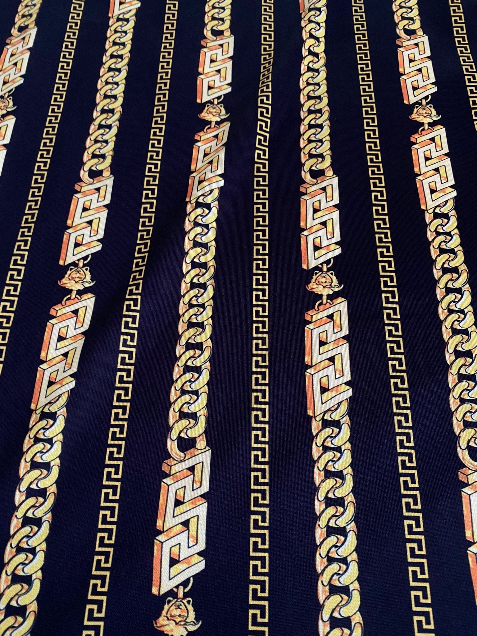 Greek key Pattern fabric, Black Gold Chain Pattern Spandex fabric - Whotex