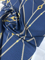 Greek key Pattern Fabric, Chain Pattern Navy Blue Color Fabric By The Yard - Whotex Online Fabric Store