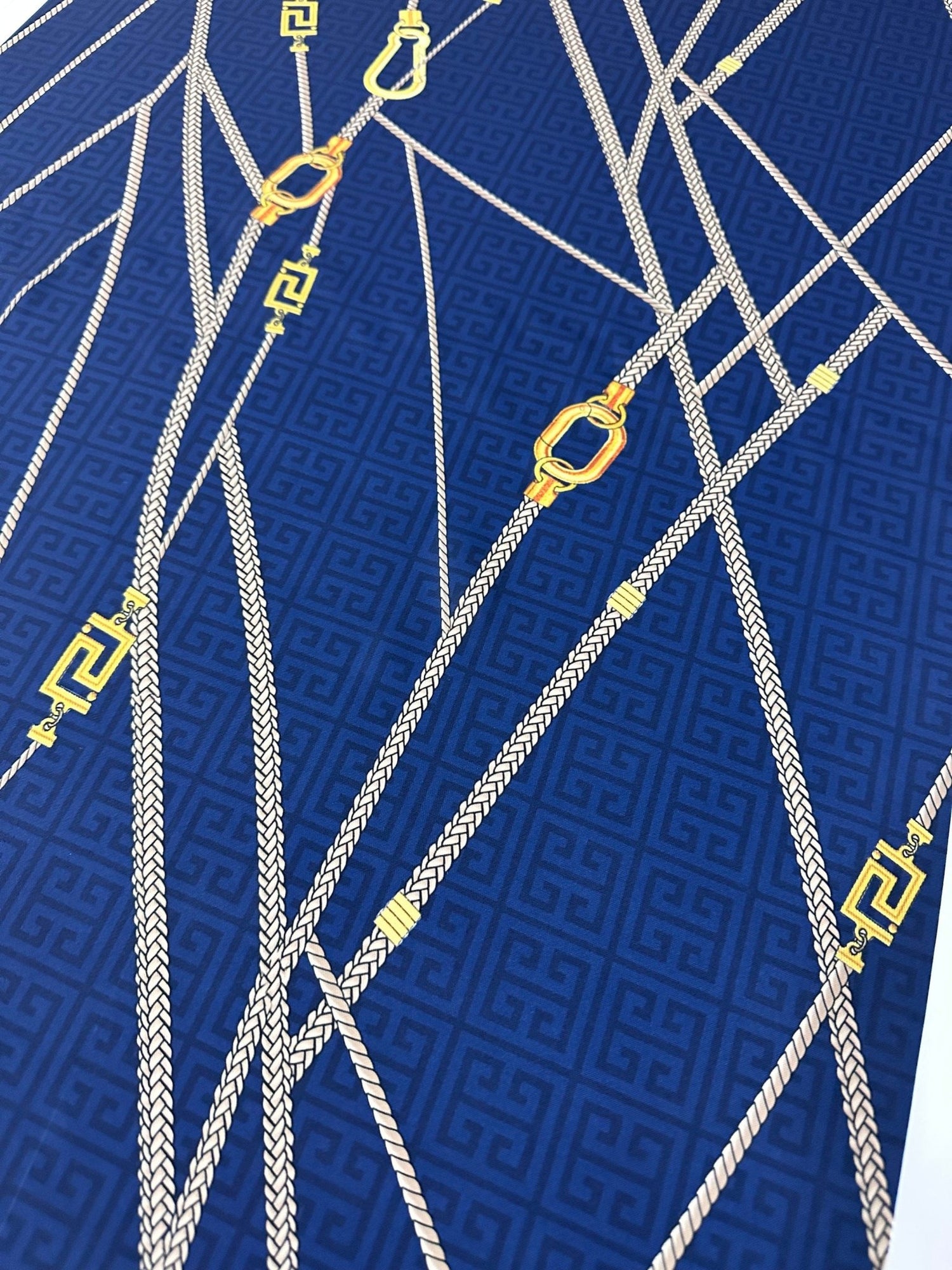 Greek key Pattern Fabric, Chain Pattern Navy Blue Color Fabric By The Yard - Whotex Online Fabric Store