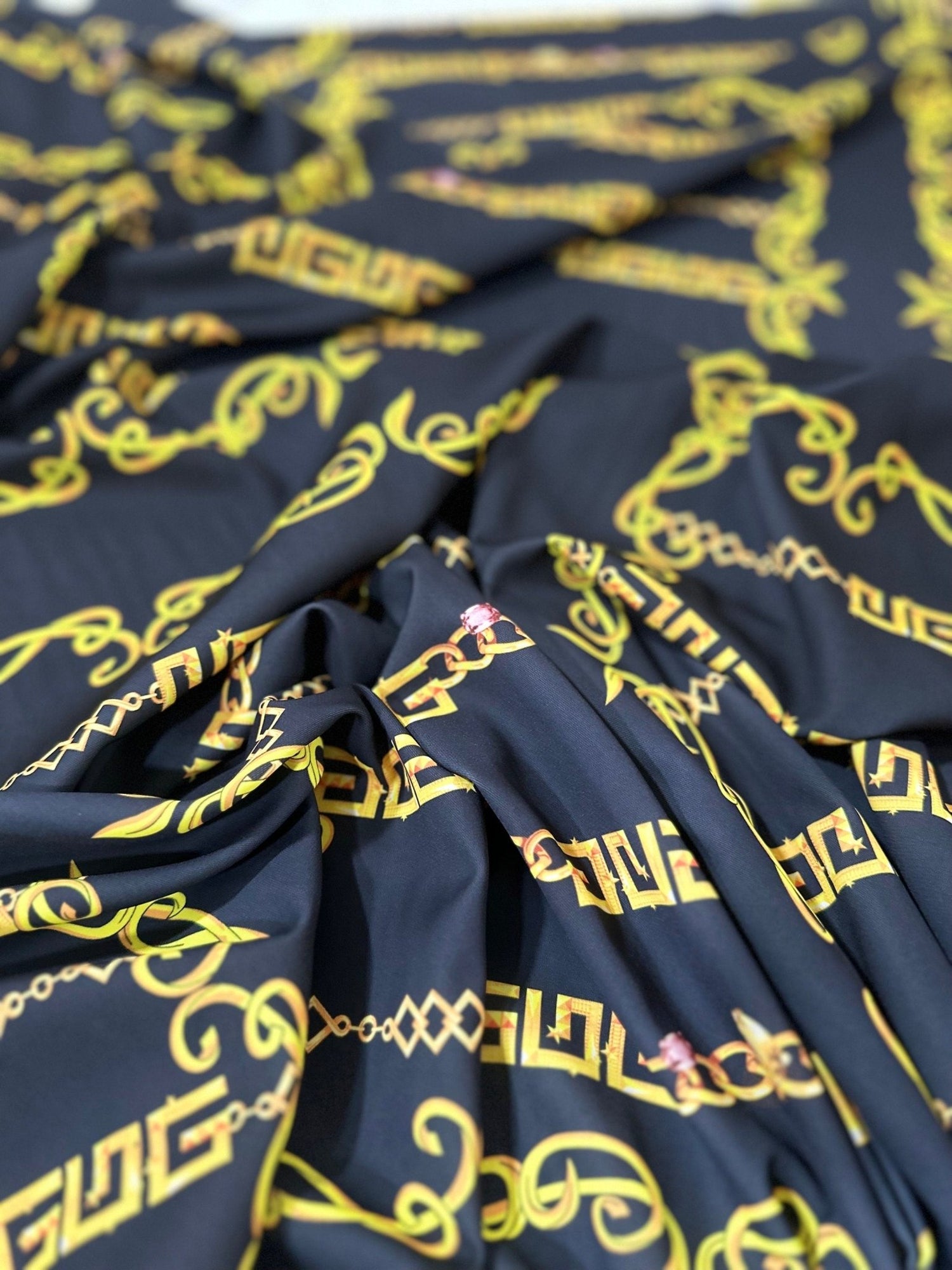 Greek Key pattern Fabric, Gold Chain Pattern Fabric , Fabric By The Yard - Whotex Online Fabric Store