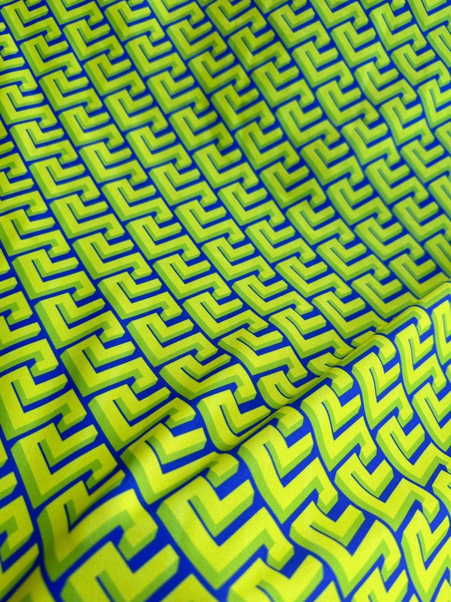 Greek Key Pattern Fabric, Neon Green Geometric Pattern Fabric, - Whotex Online Fabric Store