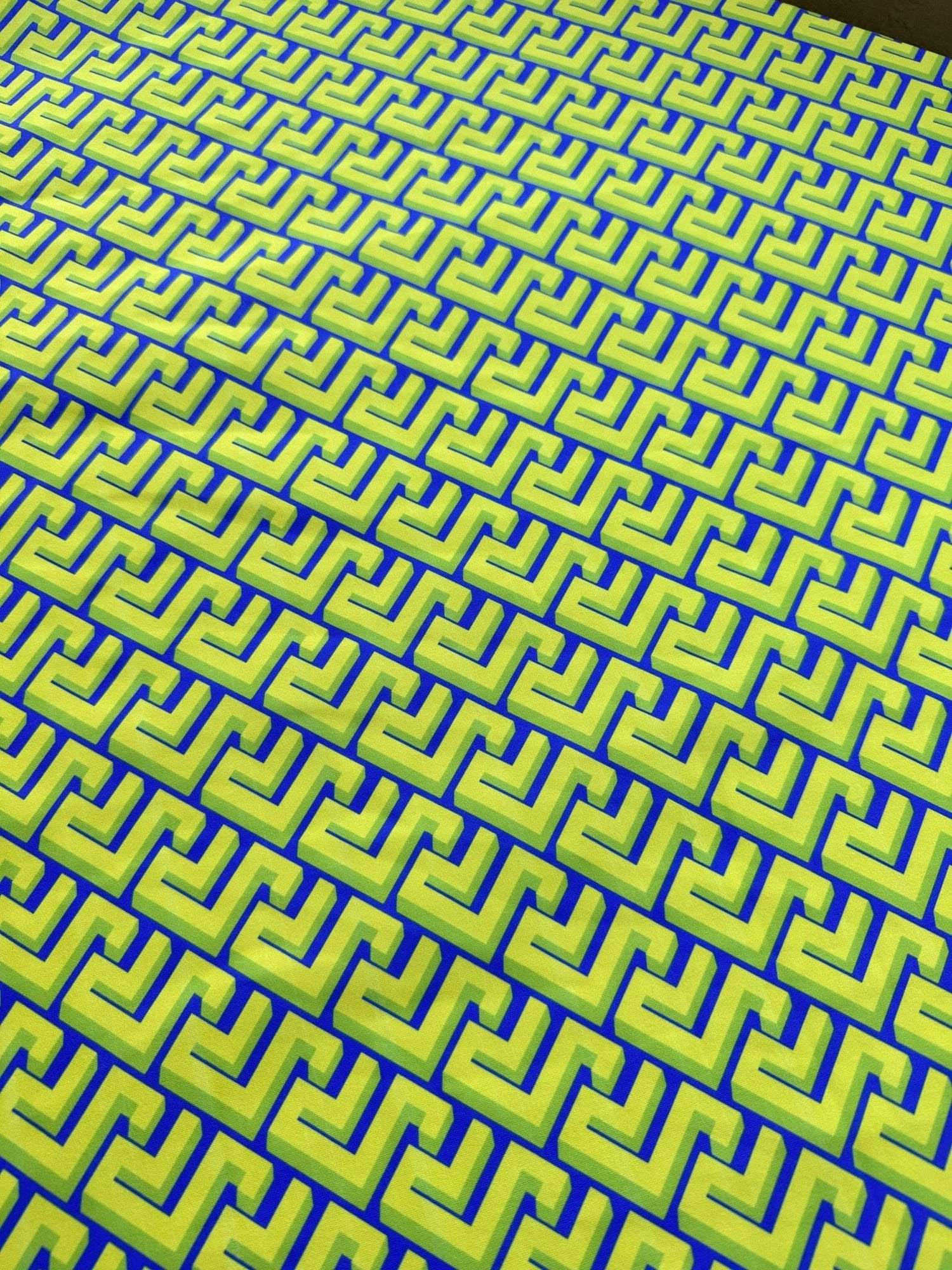 Greek Key Pattern Fabric, Neon Green Geometric Pattern Fabric, - Whotex Online Fabric Store