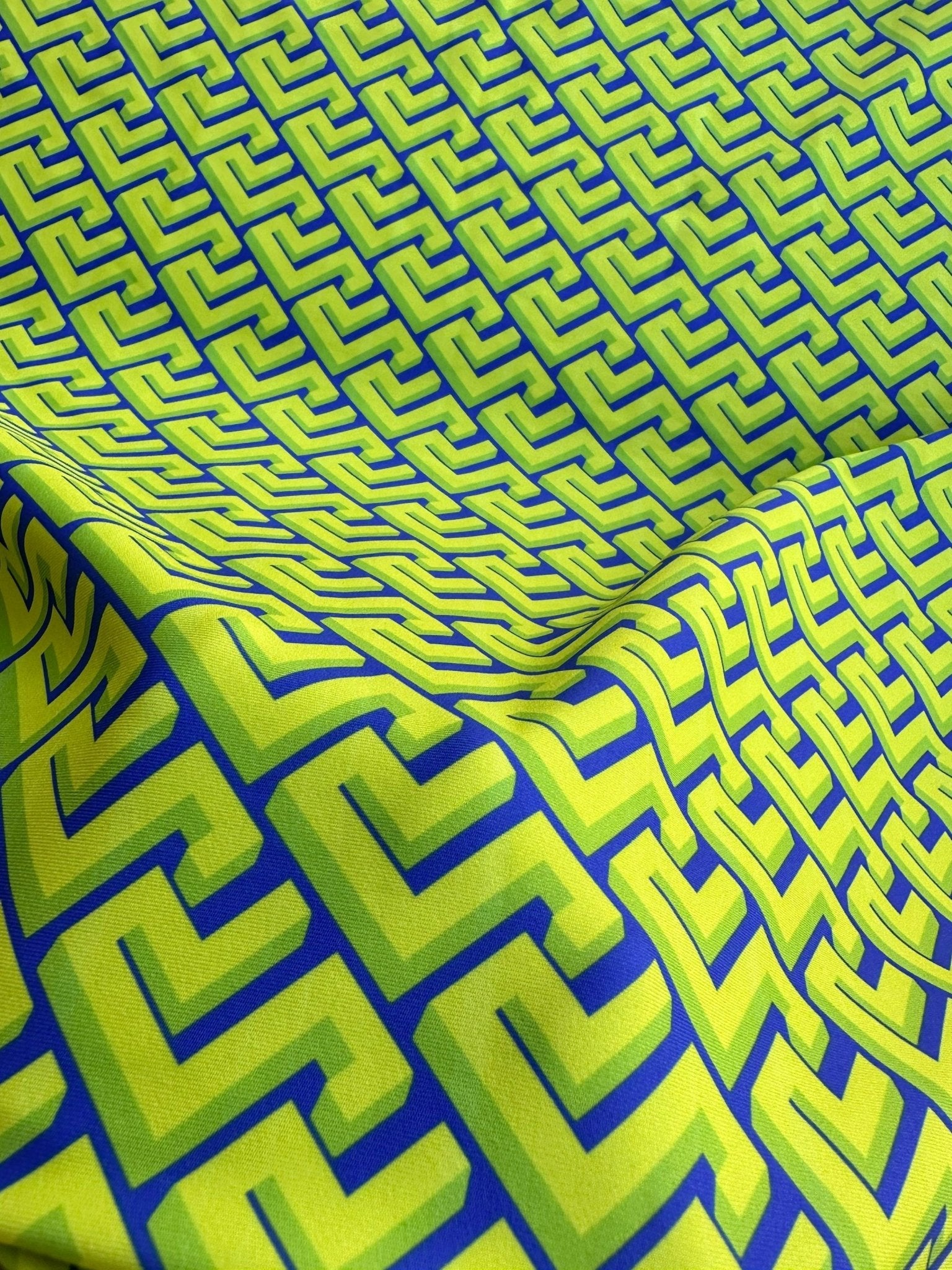 Greek Key Pattern Fabric, Neon Green Geometric Pattern Fabric, - Whotex Online Fabric Store