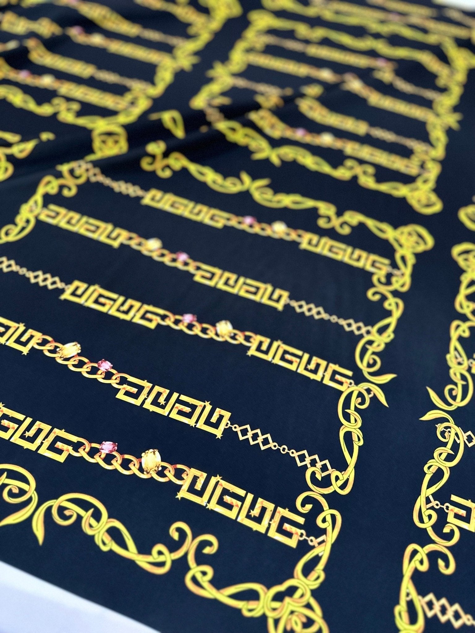 Greek Key pattern Silky Crepe Fabric, Gold Chain Pattern Fabric , - Whotex