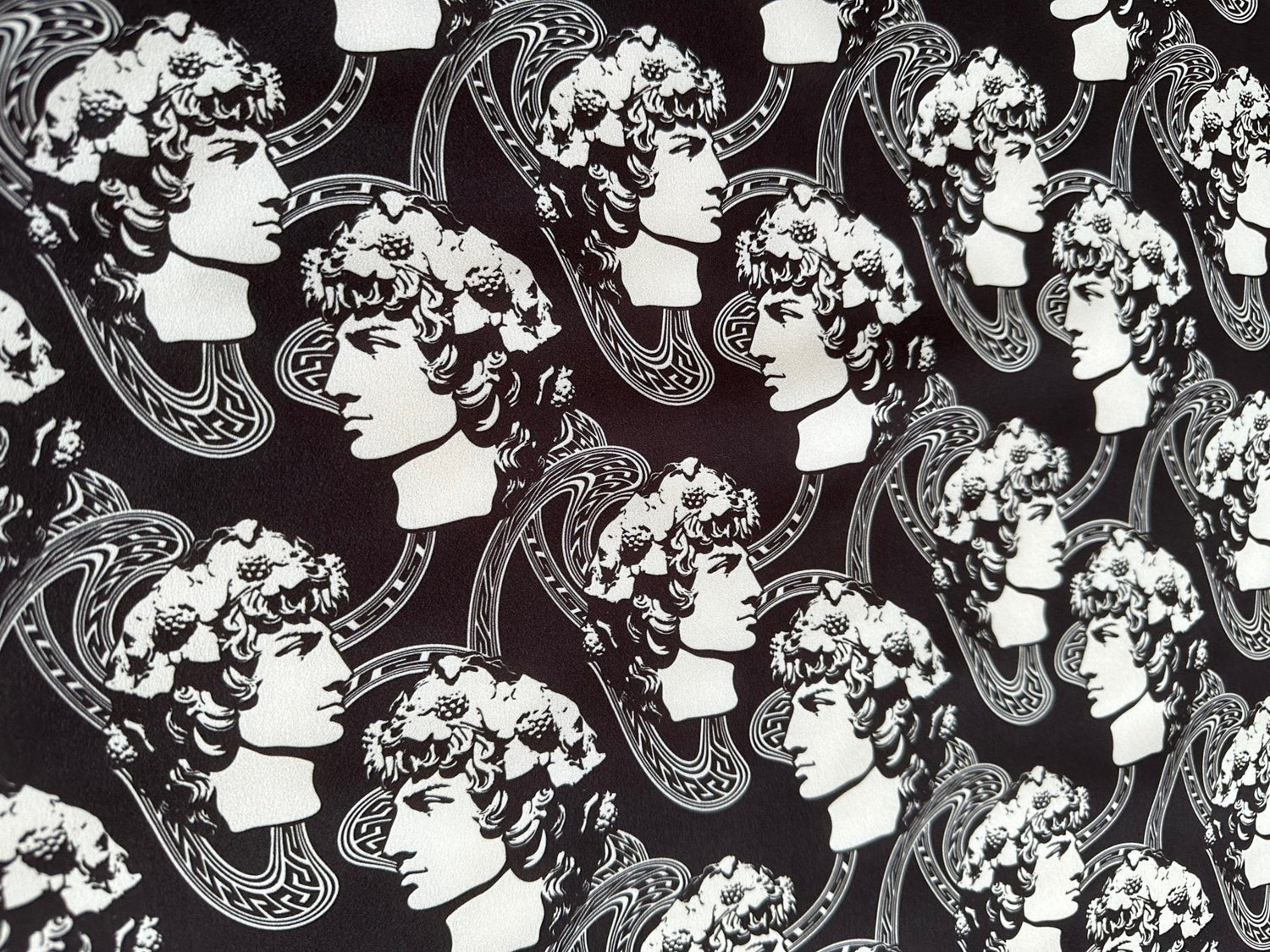 Greek Youth Pattern Crepe , Rome Pattern Black White Fabric - Whotex Online Fabric Store