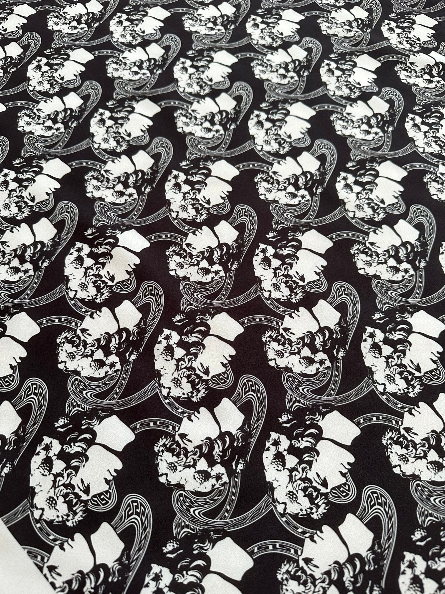 Greek Youth Pattern Crepe , Rome Pattern Black White Fabric - Whotex