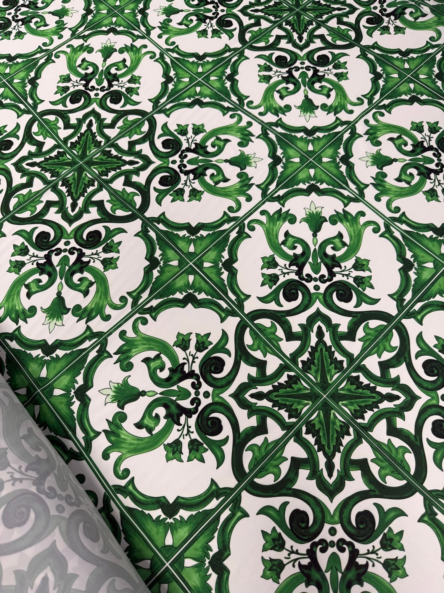Green Baroque Crepe Fabric by the Metre - Whotex Fabrics London