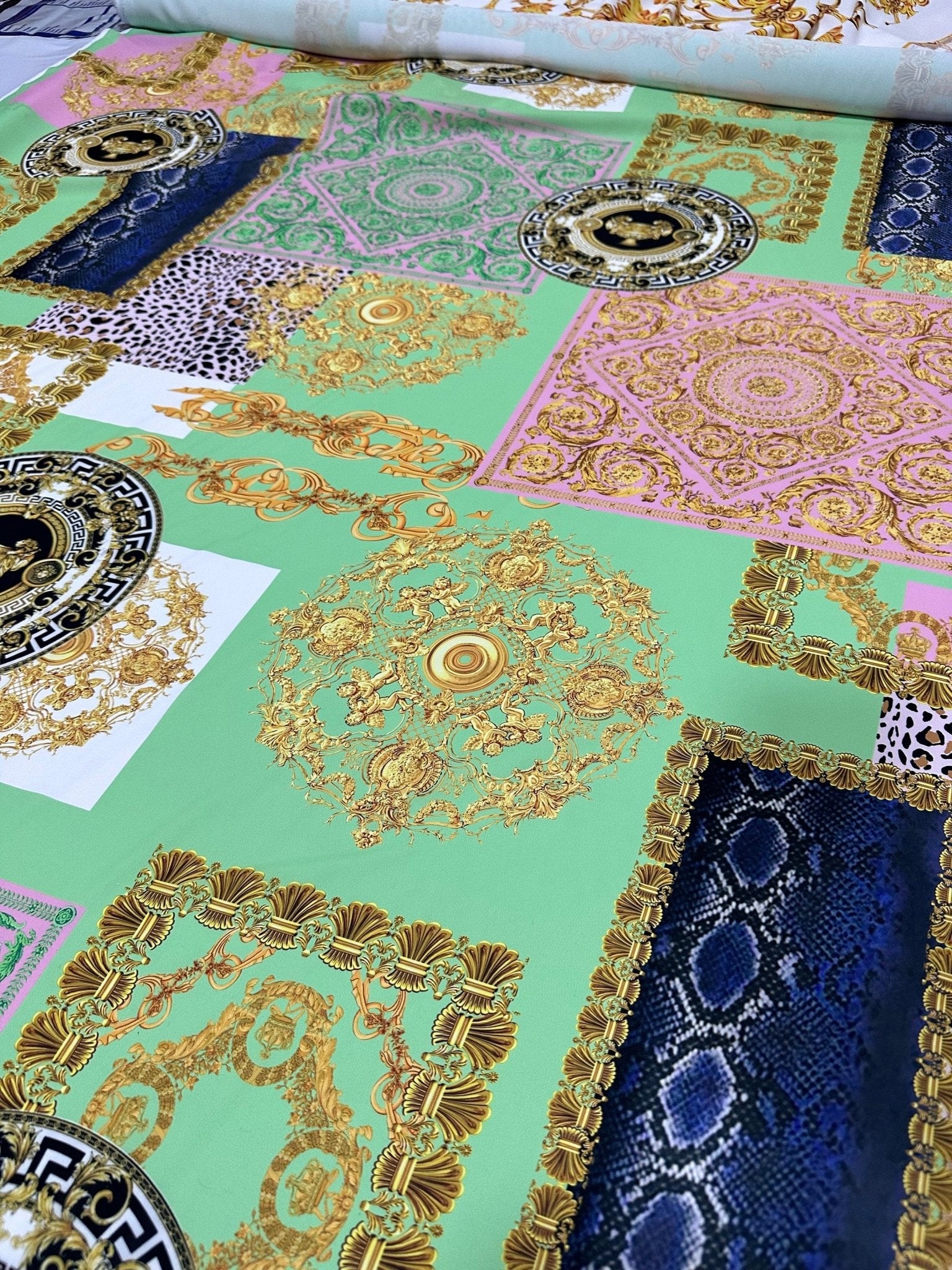 Green Baroque Pattern Crepe Fabric , by the yard and half yard - Whotex Online Fabric Store