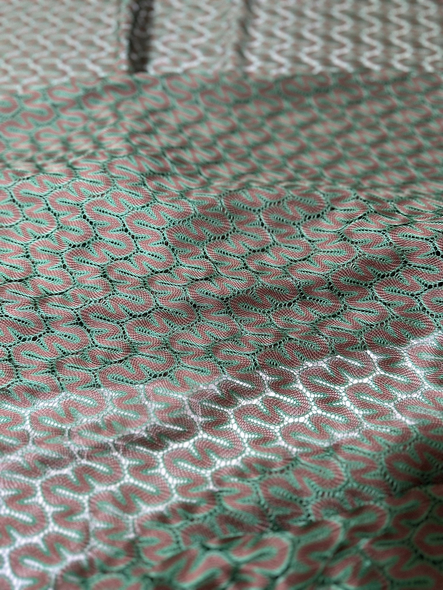 Green Brown Zigzag Knit Jersey fabric,Luxury Fabric, italian zigzag, dress, pareo, shirt, craft, blouse - Whotex