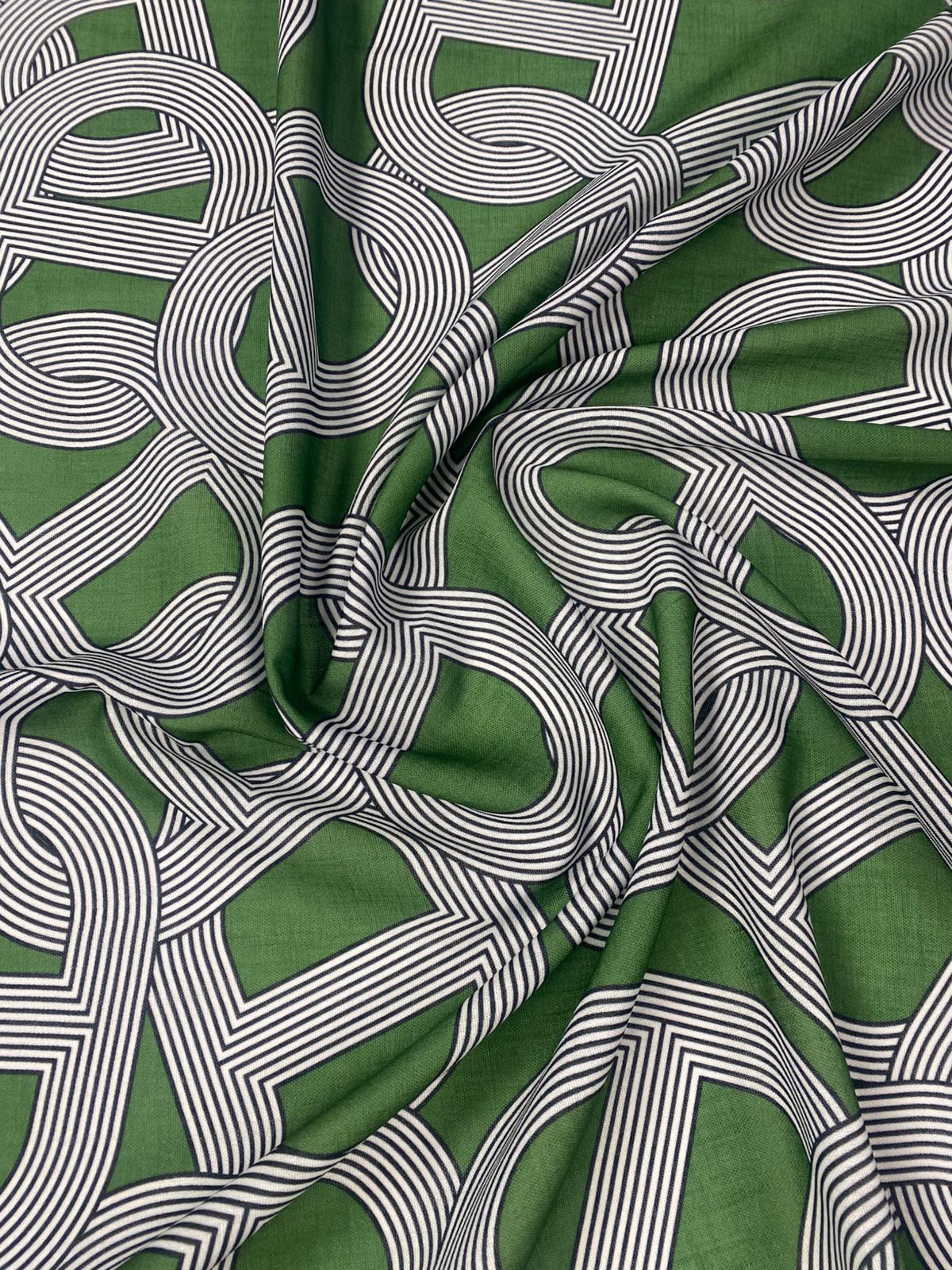 Green Geometric Pattern Fabric by the Metre - Whotex Fabrics London