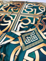 Green gold Crepe Silky Fabric, Greek Key Pattern Fabric , Fabric By The Yard - Whotex Online Fabric Store