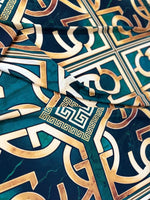 Green gold Crepe Silky Fabric, Greek Key Pattern Fabric , Fabric By The Yard - Whotex Online Fabric Store