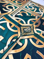 Green gold Crepe Silky Fabric, Greek Key Pattern Fabric , Fabric By The Yard - Whotex Online Fabric Store