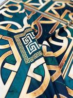 Green gold Crepe Silky Fabric, Greek Key Pattern Fabric , Fabric By The Yard - Whotex Online Fabric Store
