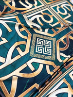 Green gold Crepe Silky Fabric, Greek Key Pattern Fabric , Fabric By The Yard - Whotex Online Fabric Store