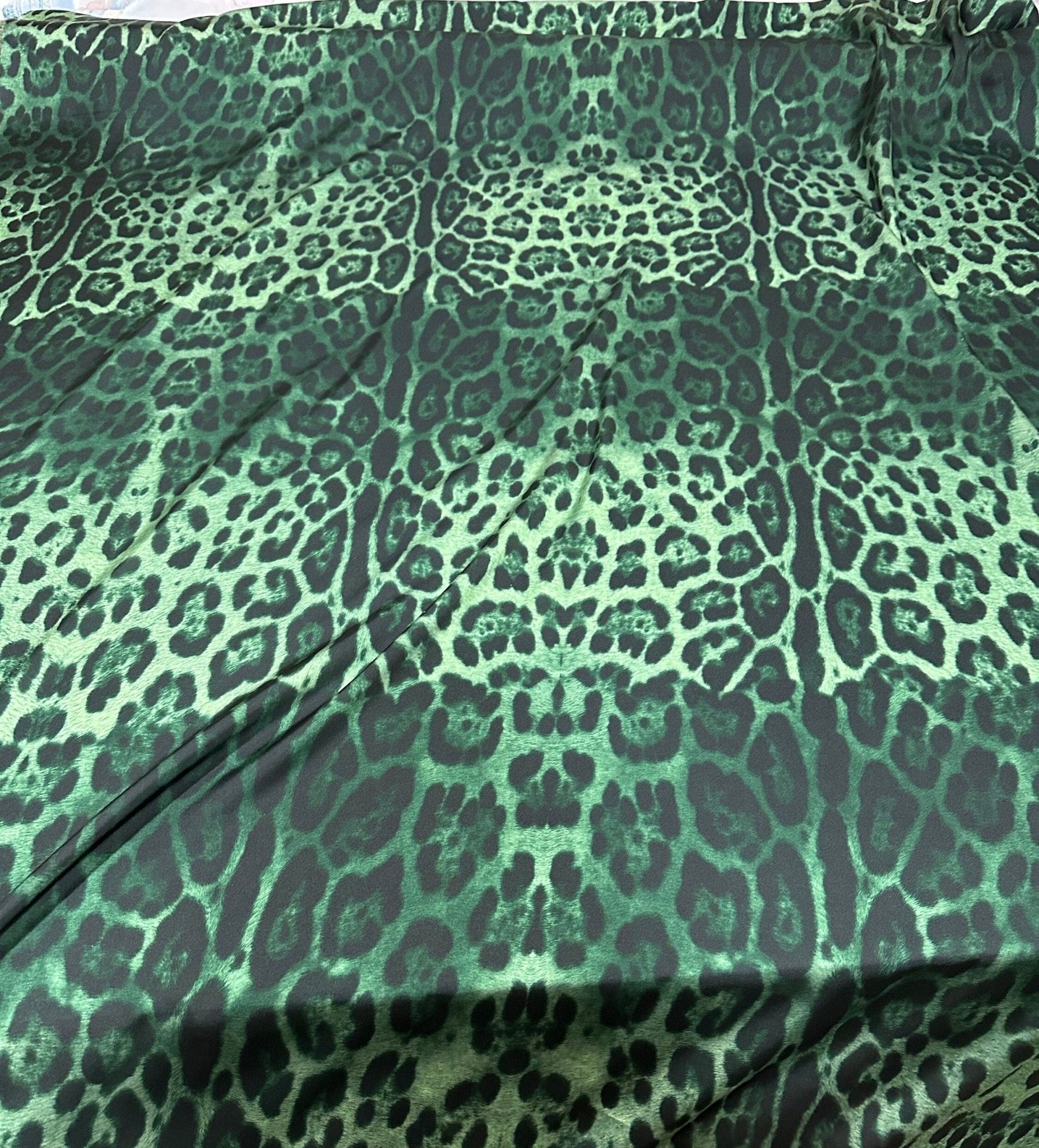 Green Leopard Pattern silky Satin Fabric ,by the yard - Whotex