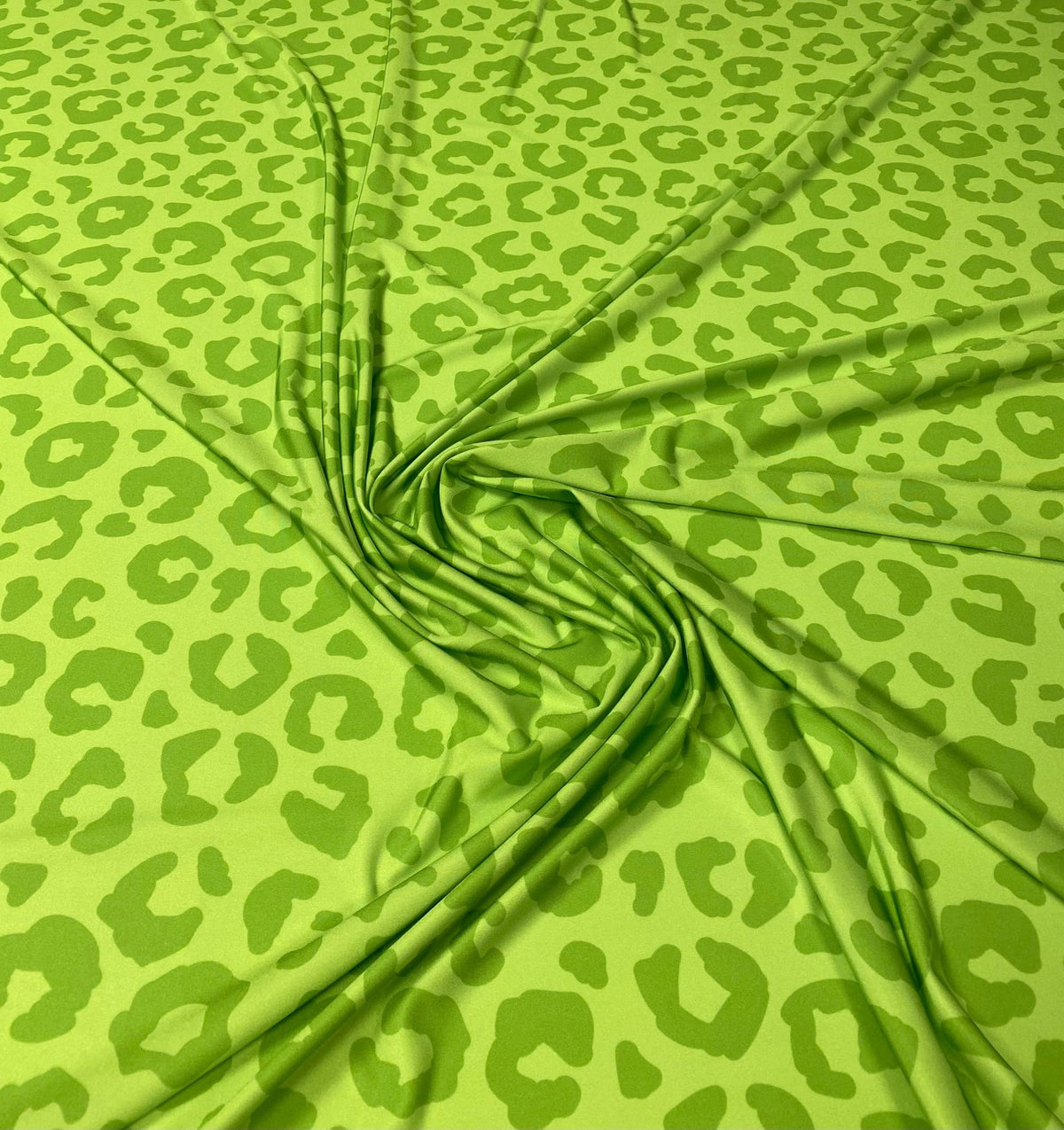 Green Leopard Print Lycra Stretch Fabric by the Metre - Whotex Fabrics London