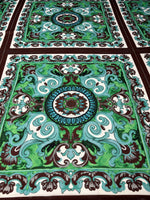 Green Ornamental Linen Fabric by the Metre - Whotex Fabrics London