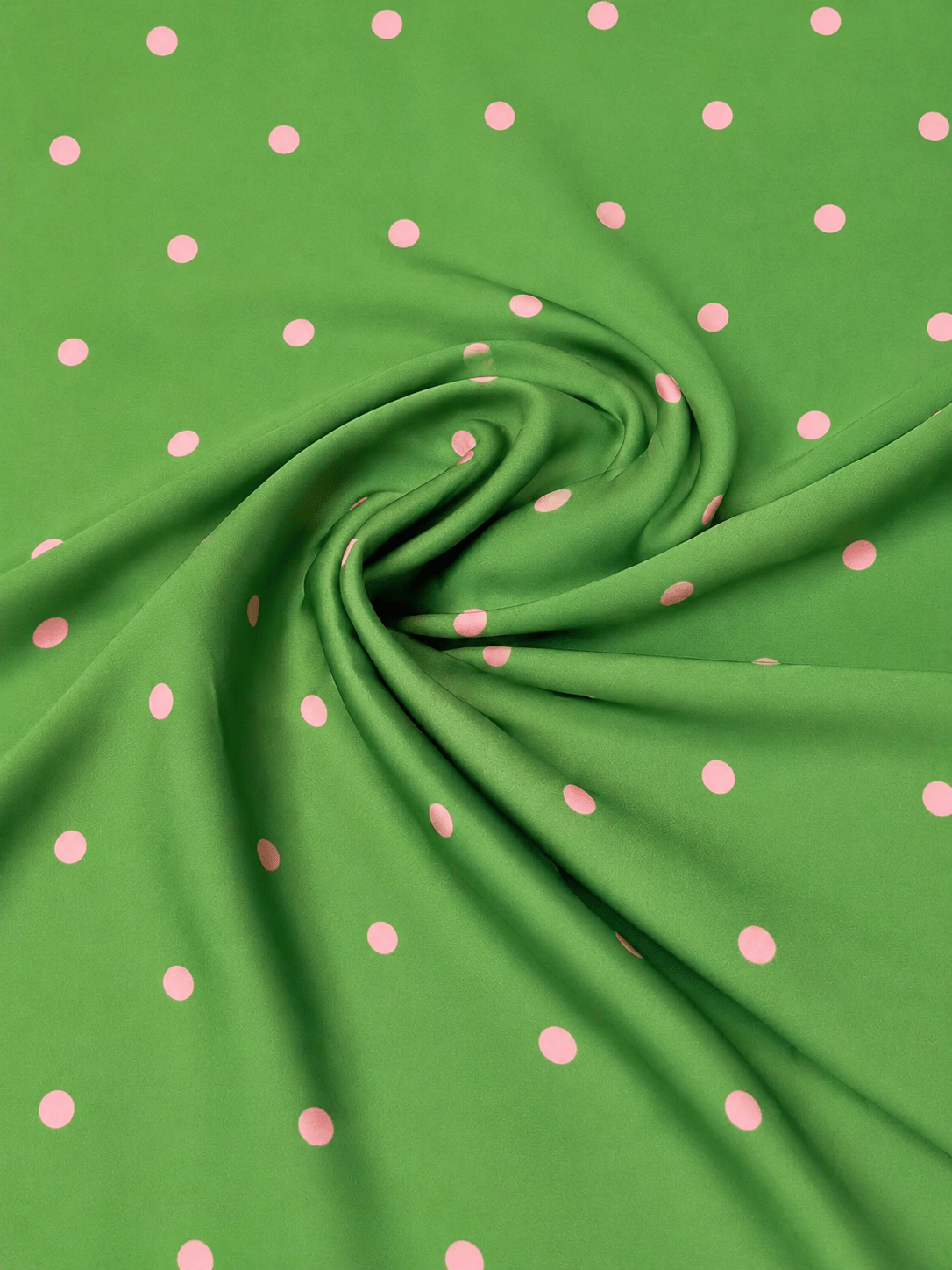Green & Pink Polka Dot Satin Fabric by the Metre - Whotex Fabrics London