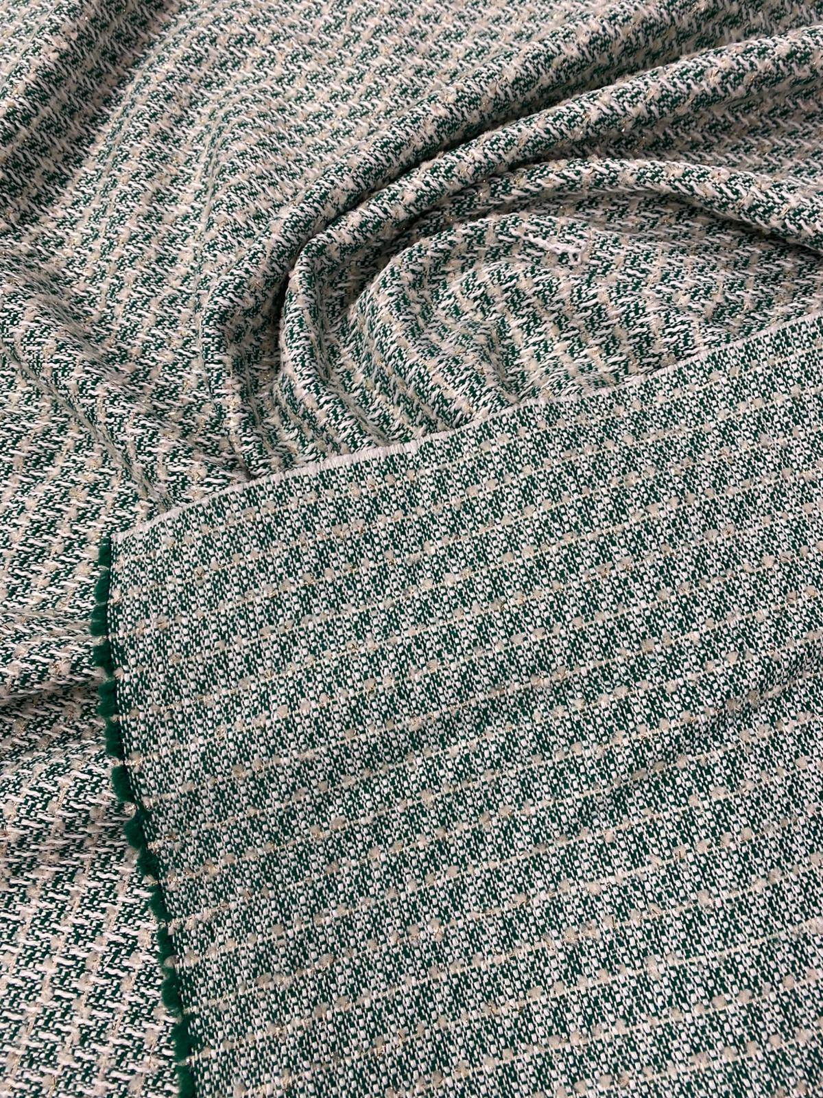 Green Textured Tweed Wool Fabric by the Metre - Whotex Fabrics London